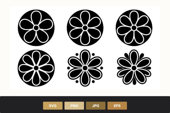 Black White Floral Circle Icons: Clean Graphics for Versatile Design Sellers
