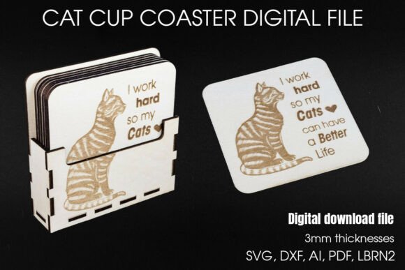 Cat Coaster Set SVG File for Laser Cutting & Home Decor Crafts