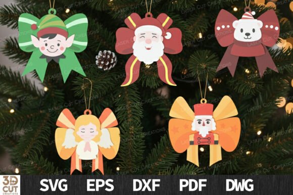 Christmas Bow Ornaments Bundle SVG for Laser Cutting & Winter Amp Branding