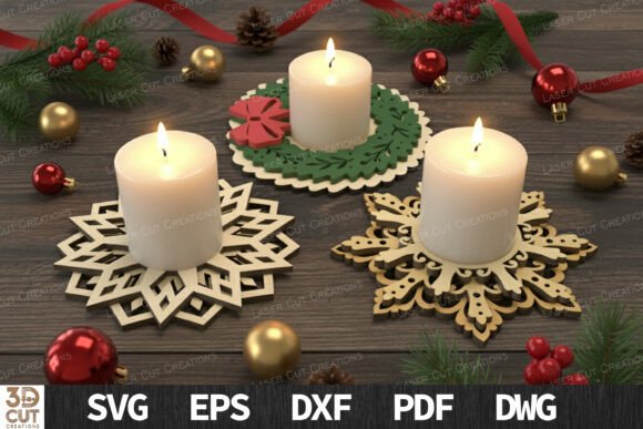 Christmas Candle Holder SVG Set: Laser-Cutting Elegance for Winter Amp Branding