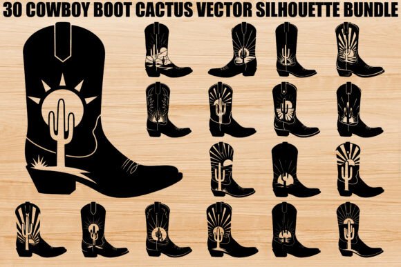 Cowboy Boot Cactus Silhouette Graphics for Rustic Craft Designs