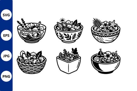 Decorative Flower Bowls in a Line Vector Review