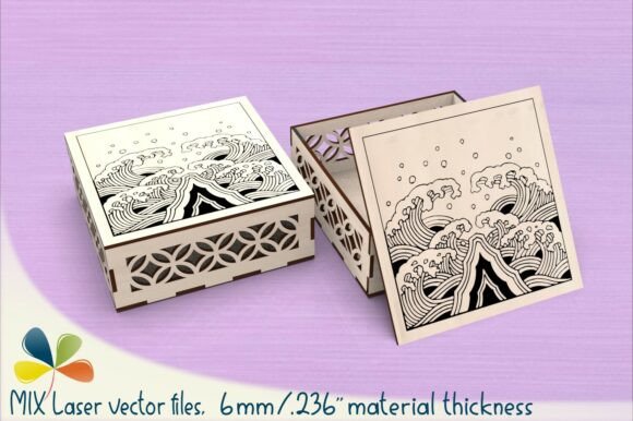Elegant Laser-Cut Boxes with Kanagawa Wave Design for Small Business Branding