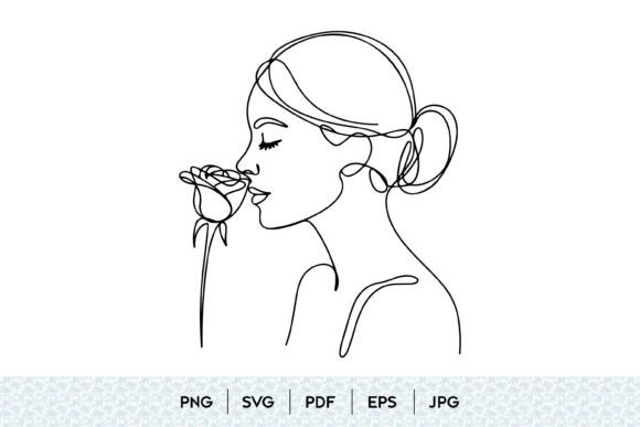 Elegant Line Art for Blogs and Digital Content: Woman Smelling Rose Graphics