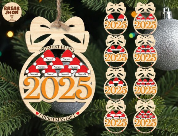 Family Christmas Ornament 2025 SVG for Laser Cutting & Winter Amp Projects