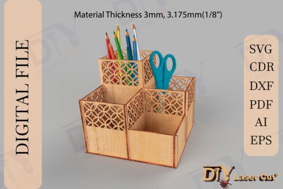 Geometric Desk Organizer Laser Cut File: A Fresh Addition to Laser-Cut Boxes for Design Projects