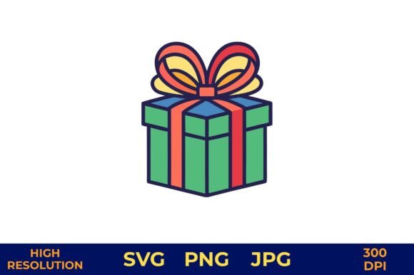 Gift Box with Decorative Ribbon Bow: A Vibrant Graphic for Festive Branding and Celebration Designs