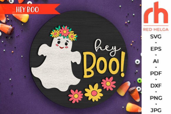 Hey Boo SVG: Halloween Door Sign DXF for Laser-Cut Autumn Branding