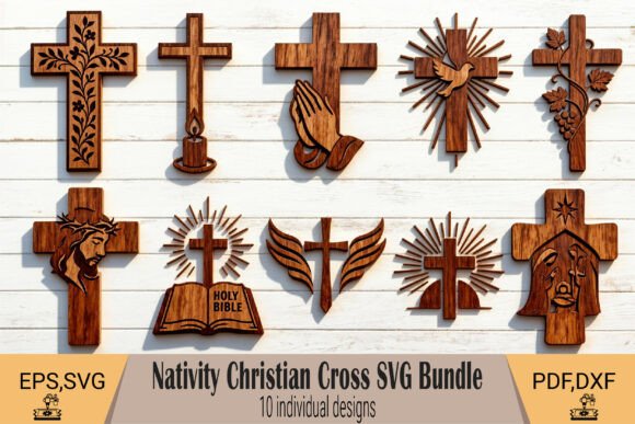 Nativity Cross Laser SVG Bundle for Winter Crafting