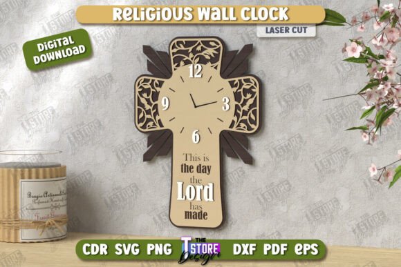 Religious Wall Clock Laser Cut CNC Design for Wall Decor Projects