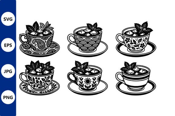Vector Tea Cup with Decorative Patterns – Elegant Graphics for Digital Sellers