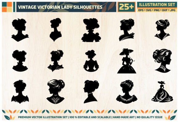 Vintage Victorian Lady Silhouette SVG: Elegant Graphics for Timeless Branding