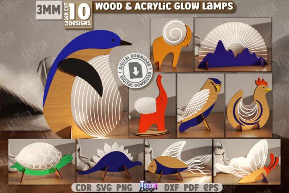 Wood Acrylic Glow Lamps Laser Cut Set for Laser Cutting & Home Decor
